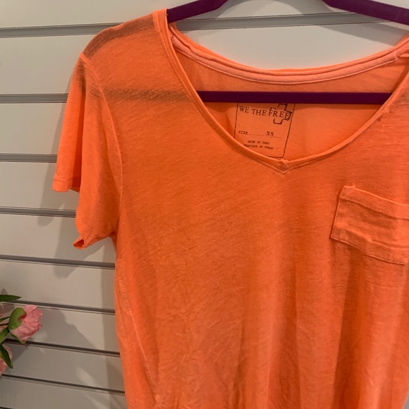 Free People Vneck tshirt neon orange/ peach - Picture 8 of 8